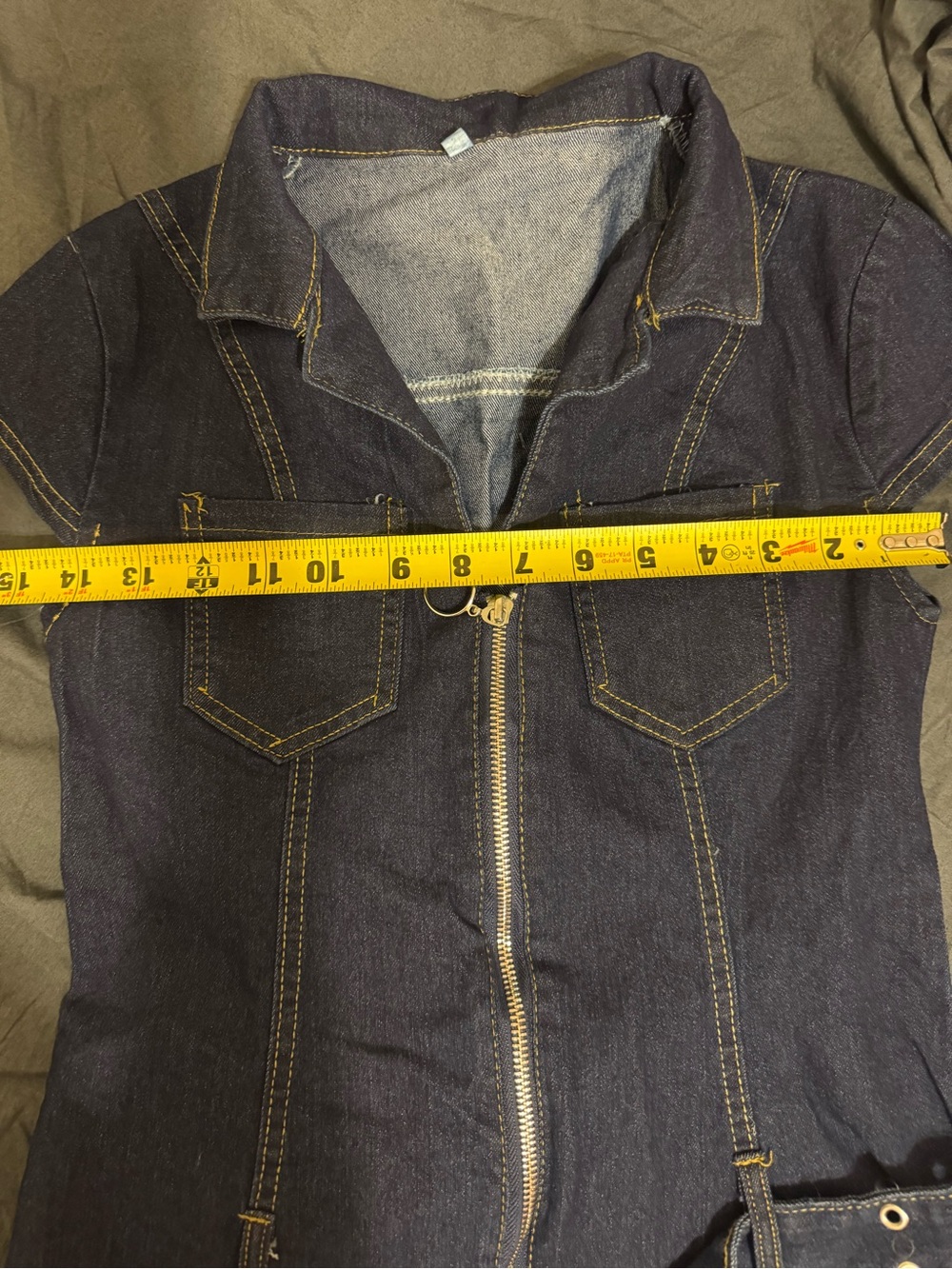 Women's Dark Blue Denim Zip-Front Belted Dress - Picture 8 of 11